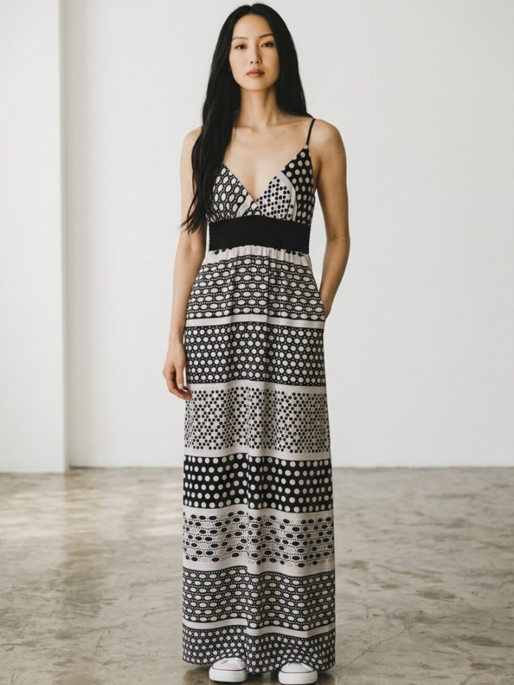 Charlotte Russe Black, Purple and White Polka Dot Maxi Dress